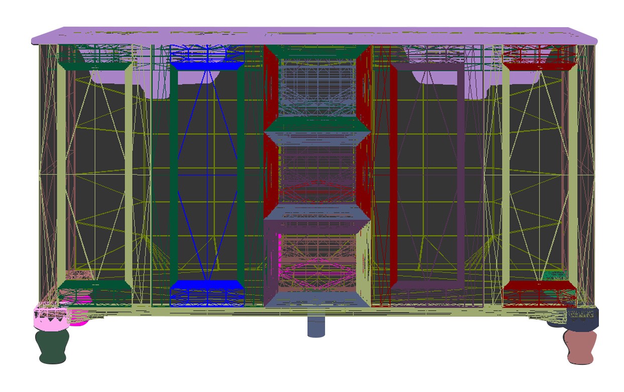Vanity casegood 3D model — wireframe
